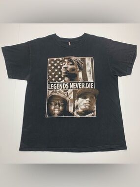 Hip Hop T-Shirt Legends Never Die 2Pac Notorius B.I.G Eazy-E Rap Tee Size Large